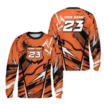 Custom Grunge Red Racing Dirt Bike Long Sleeve For Men, Custom Number Dirt Bike Jerseys ME0032