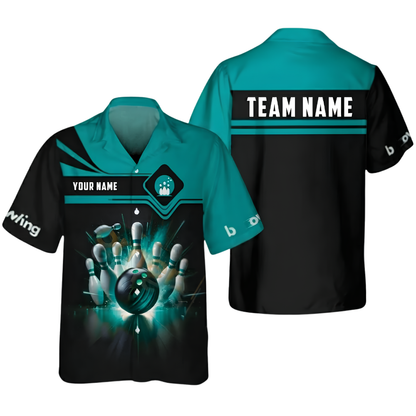 Custom Team Black Pink Lightning Bowling Hawaiian Shirt For Men Women, Custom Team Bowling Shirts BZ0530