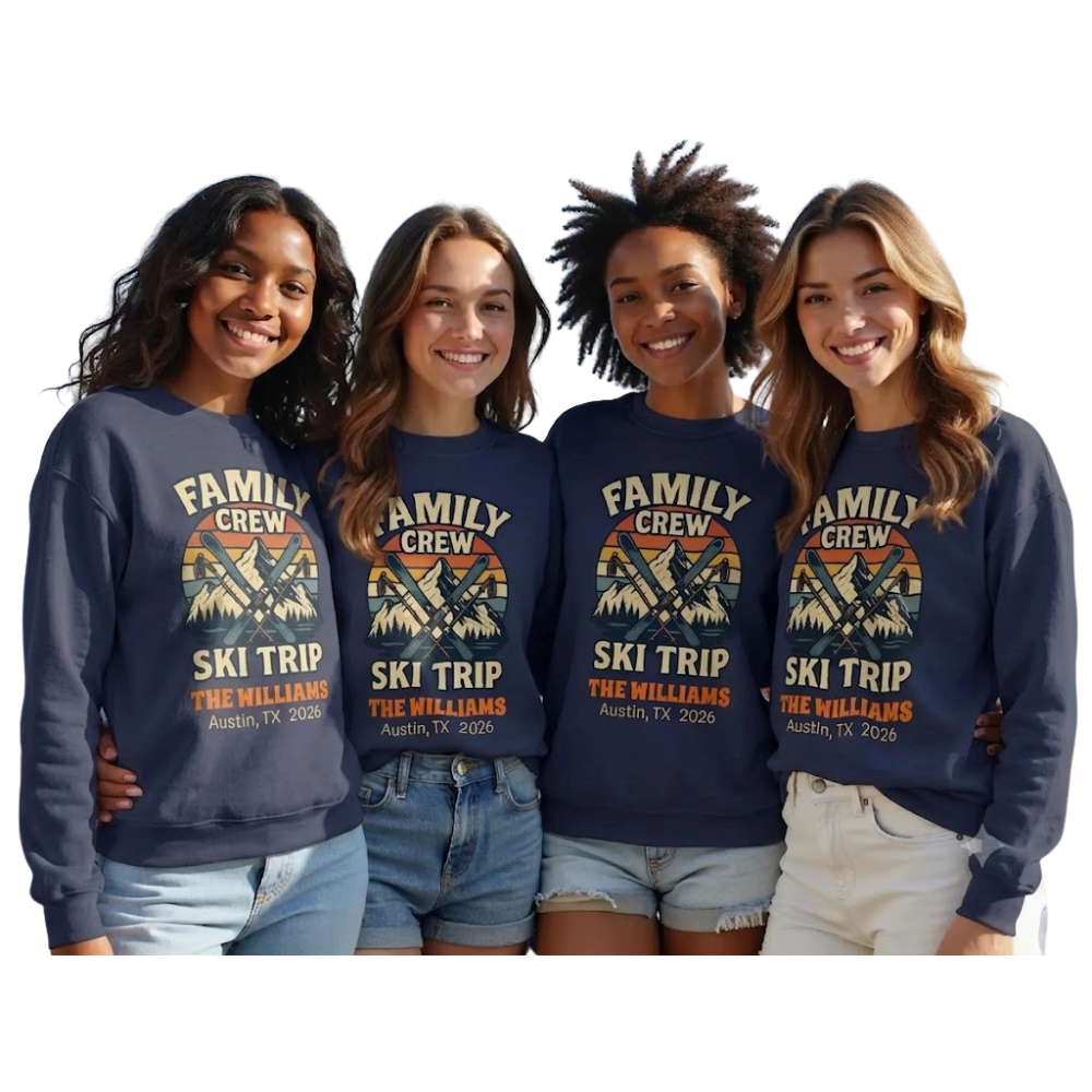 Family Crew Ski Trip Personalized Retro Matching Sweatshirts, Custom Ski Trip Family Sweatshirts ET1293
