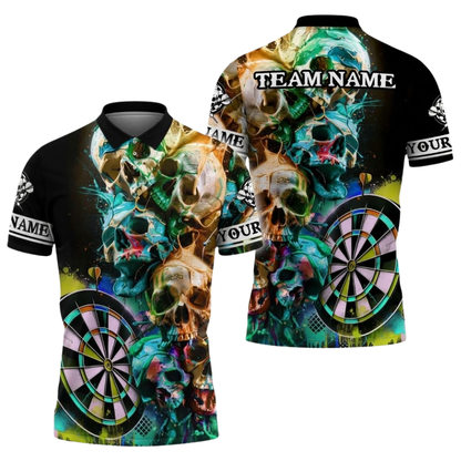 Custom Skull Multicolor Darts Men Polo Shirt, Custom Team Skull Dart Shirt DZ0140