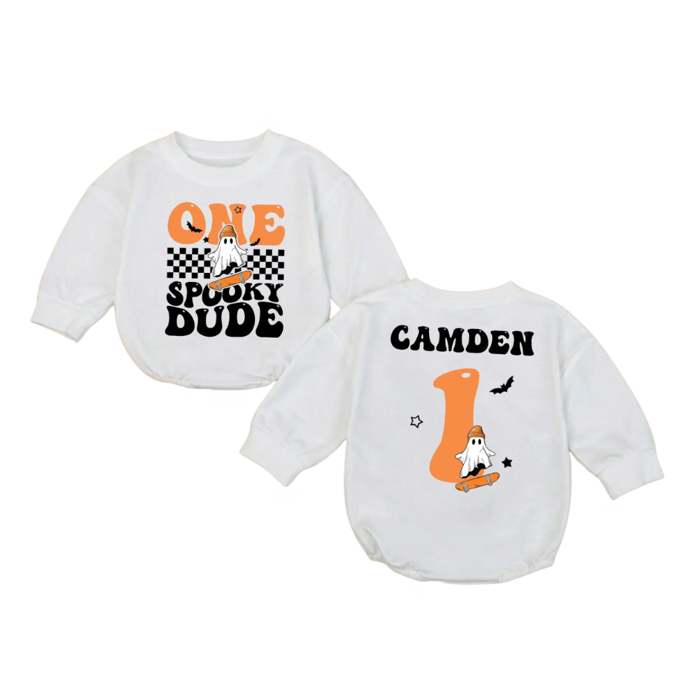 Personalized One Spooky Dude Birthday Baby Romper Sweatshirt, Custom Halloween First Birthday Romper Sweatshirt Baby BB0751