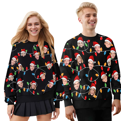 Christmas Light Custom Faces 3D Sweatshirt, Custom Photo Christmas Sweatshirt 2D1254