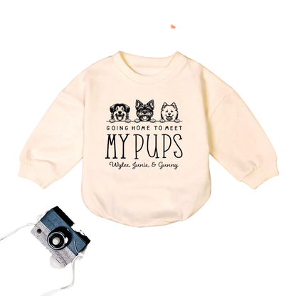Going Home To Meet My Pups Custom Dog Baby Romper Sweater, Custom Dog Lover Baby Romper Sweatshirt BB0222