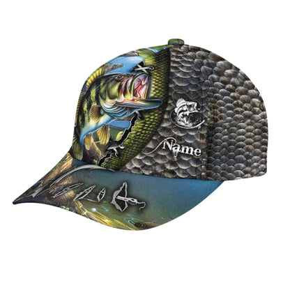 Custom Name Bass Fishing 3D Baseball Caps, Custom Fishing Hats Caps CP0082