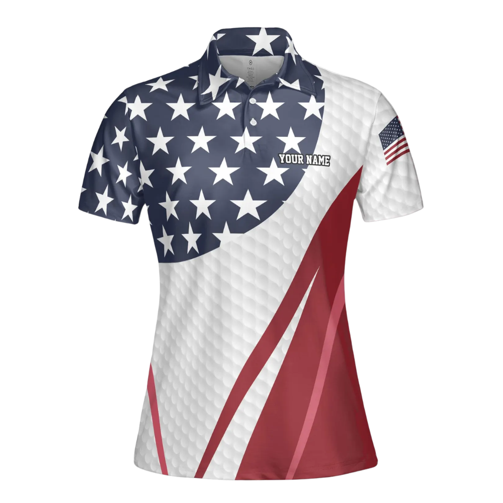 Red White And Blue American Flag Women's Custom Golf Polo Shirt, Custom Patriotic 4th Of July Golf Shirt For Ladies GE0453