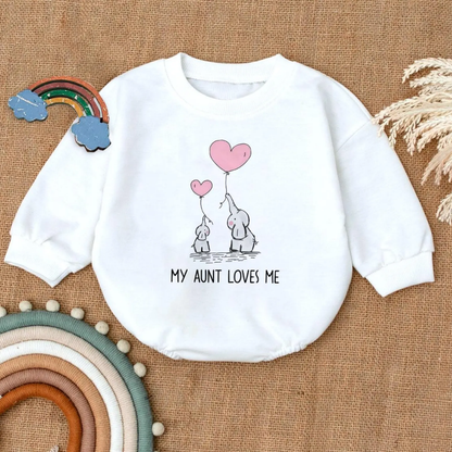My Aunt Loves Me Baby Elephant Romper Sweatshirt, Aunt Baby Romper Sweatshirt BB0120