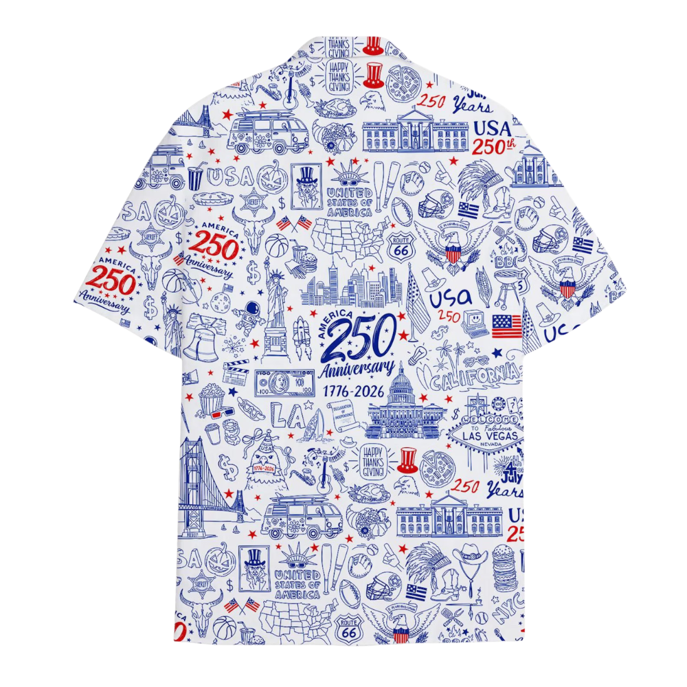 250th Anniversary America Blue White Hawaiian Shirt Men Women, 4th Of July Hawaiian Shirts HE0278