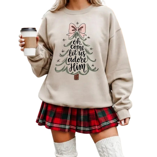 Oh Come Let Us Adore Him Religious Christmas Sweatshirt, Christian Christmas Sweatshirt 2D0340