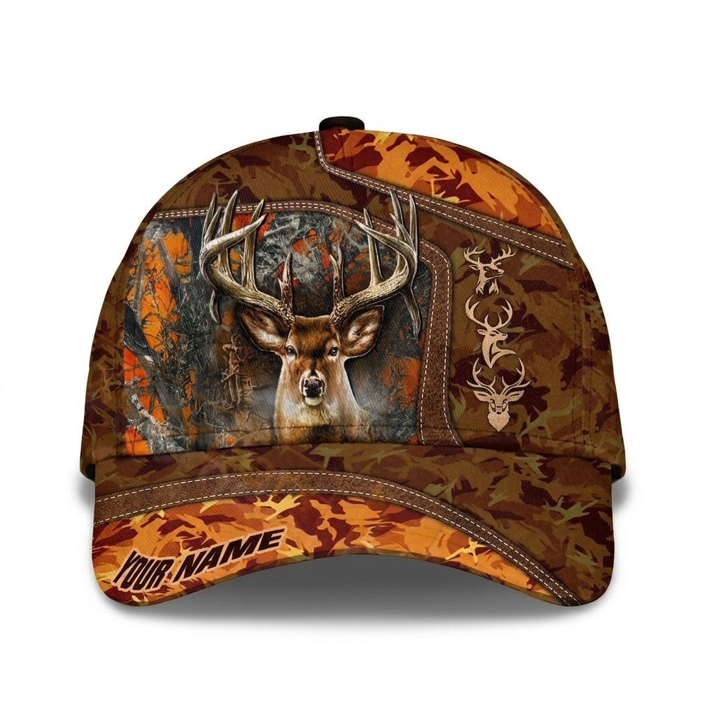 Personalized Deer Hunting Forest Camo Baseball Cap, Custom Name Hunter Cap Hat CP0768