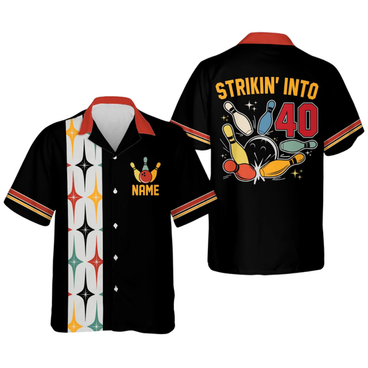 Strikin' Into Custom Retro Bowling Shirt With Age For Men, Custom Birthday Retro Bowling Shirt BE0201