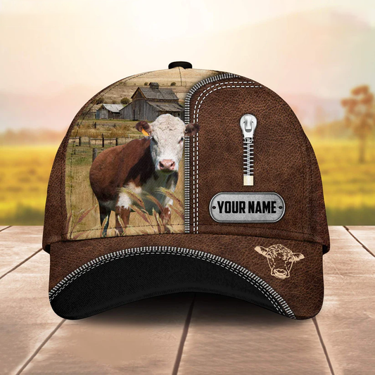 Hereford Leather Zip Pattern Customized Name Cap CA0143