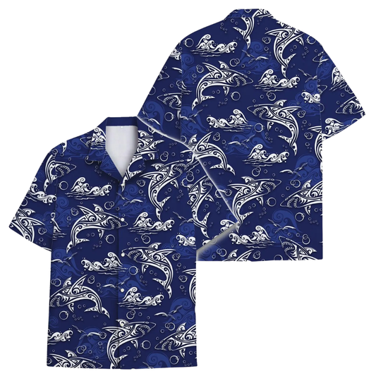 Men's Shark Blue Hawaiian Shirt, Shark Hawaiian Shirts HE0279