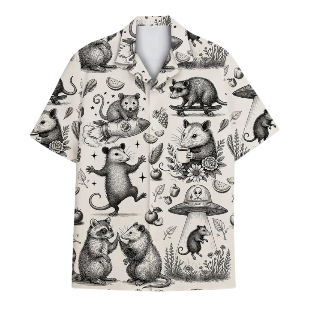 Vintage Opossum UFO Hawaiian Shirt Men And Women, Opossum Hawaiian Shirts HE0016