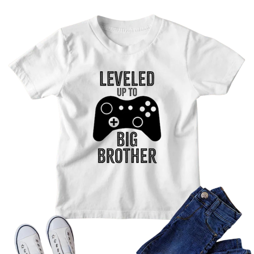 Leveled Up To Big Brother Player 2 Has Entered The Game Matching Baby Reveal Sibling T Shirt, Gamer Pregnancy Announcement Sibling Matching Shirts ET1022