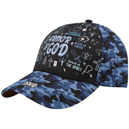 Armor Of God Custom Blue Camo Baseball Cap, Custom Christian Faith Hats CP0589