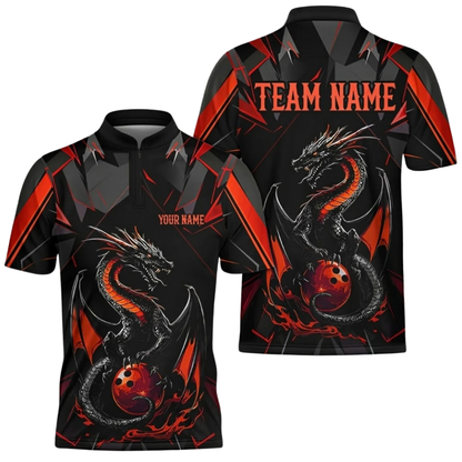 Custom Mens Dragon Bowling Jersey Black ANd Purple, Custom Dragon Bowling Team Shirts BZ0496