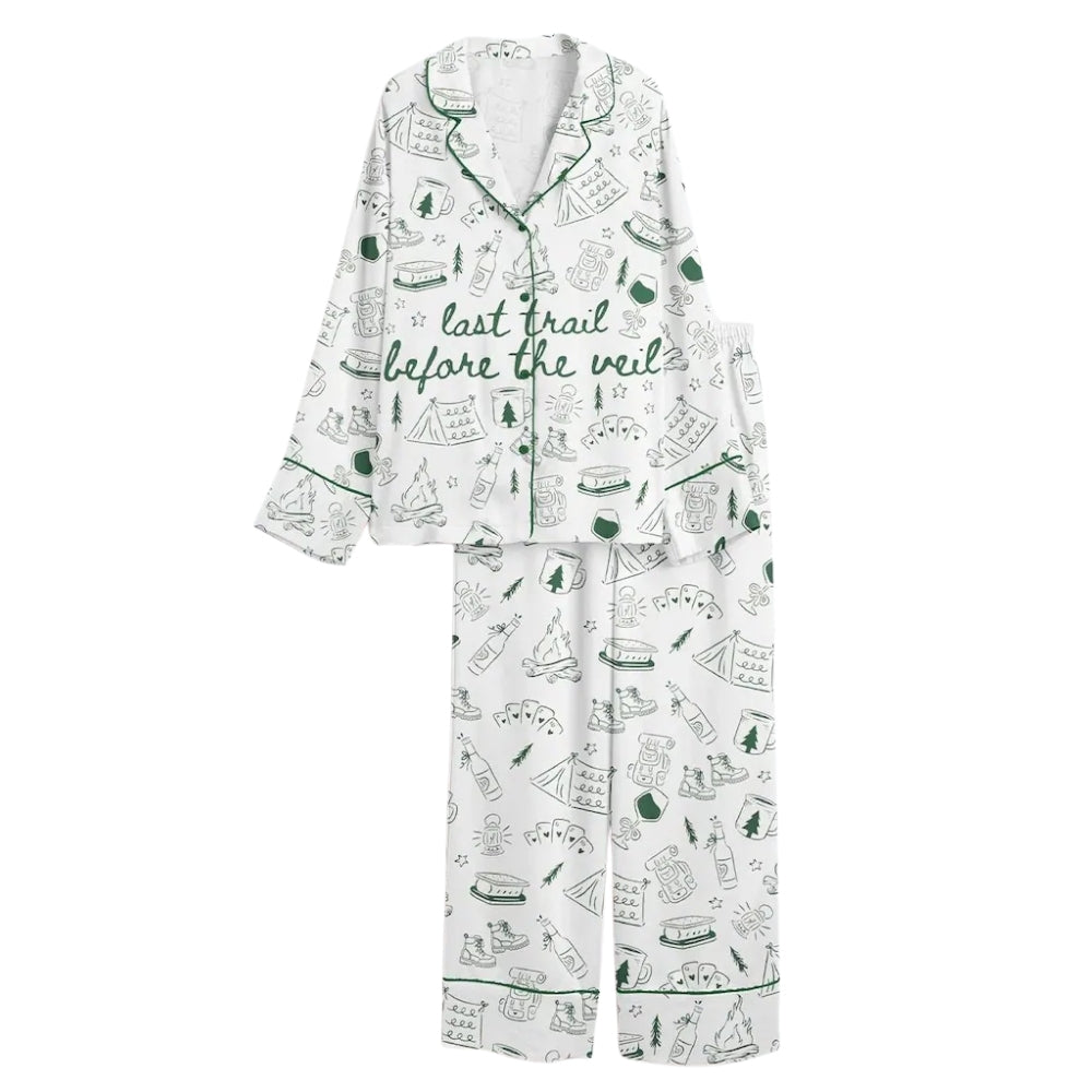 Last Trail Before The Veil Camp Bachelorette Pajamas Set, Camp Bachelorette Mountain PJs For Bride Bridesmaid WD0190