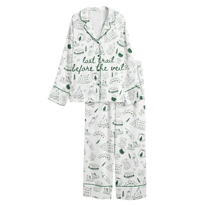 Last Trail Before The Veil Camp Bachelorette Pajamas Set, Camp Bachelorette Mountain PJs For Bride Bridesmaid WD0190