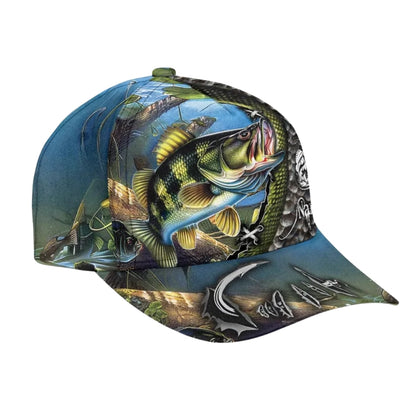 Custom Name Bass Fishing 3D Baseball Caps, Custom Fishing Hats Caps CP0082