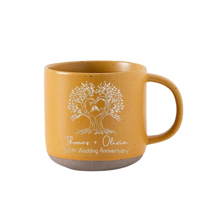 Drinking Coffee Together Personalized 50th Golden Wedding Anniversary Pottery Mug, Custom 50th Anniversary Coffee Mug WD0063