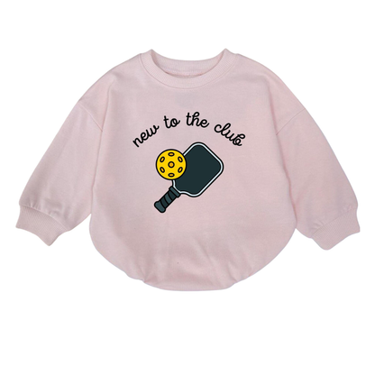New To The Club Pickleball Baby Romper Sweatshirt, Baby Pickleball Sweatshirt Romper BB0853