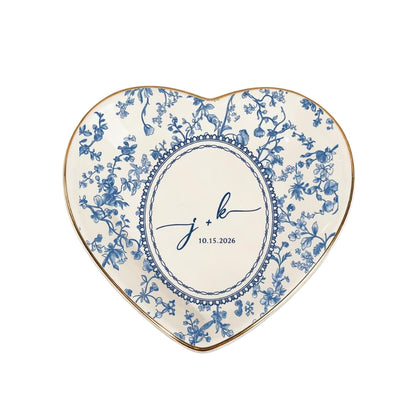Custom Couple Initials And Date Jewelry Dish Toile De Jouy, Personalized Engagement Ring Dish WD0278