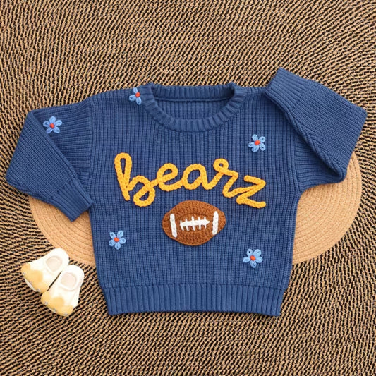 Personalized Football Baby Embroidered Knit Sweater, Custom Football Baby Sweatshirt BB0758