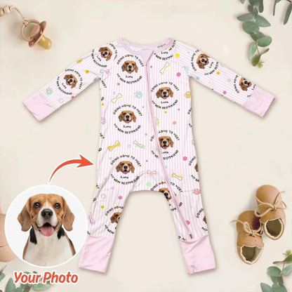 Going Home To Meet My New Bestfriend Custom Dog Face Baby Convertible Zippy Romper, Custom Pet Photo Baby Romper Convertible BB0908