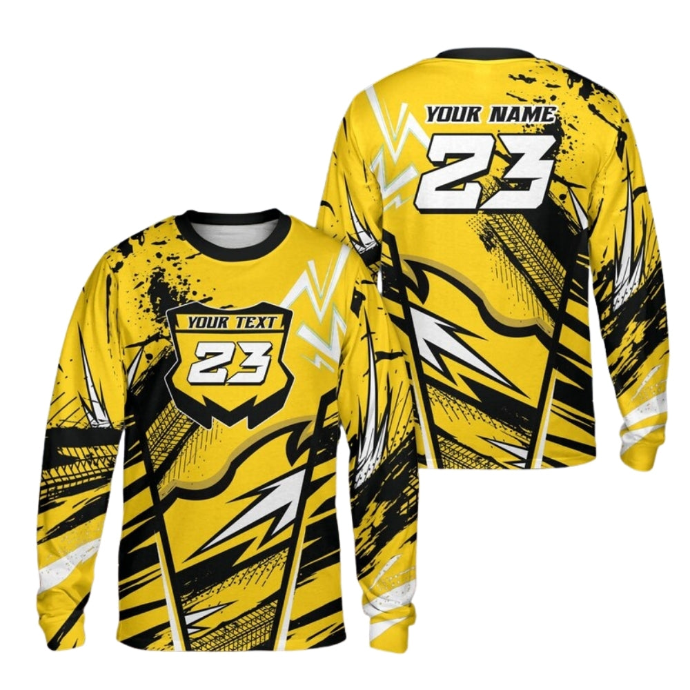Custom Grunge Red Racing Dirt Bike Long Sleeve For Men, Custom Number Dirt Bike Jerseys ME0032
