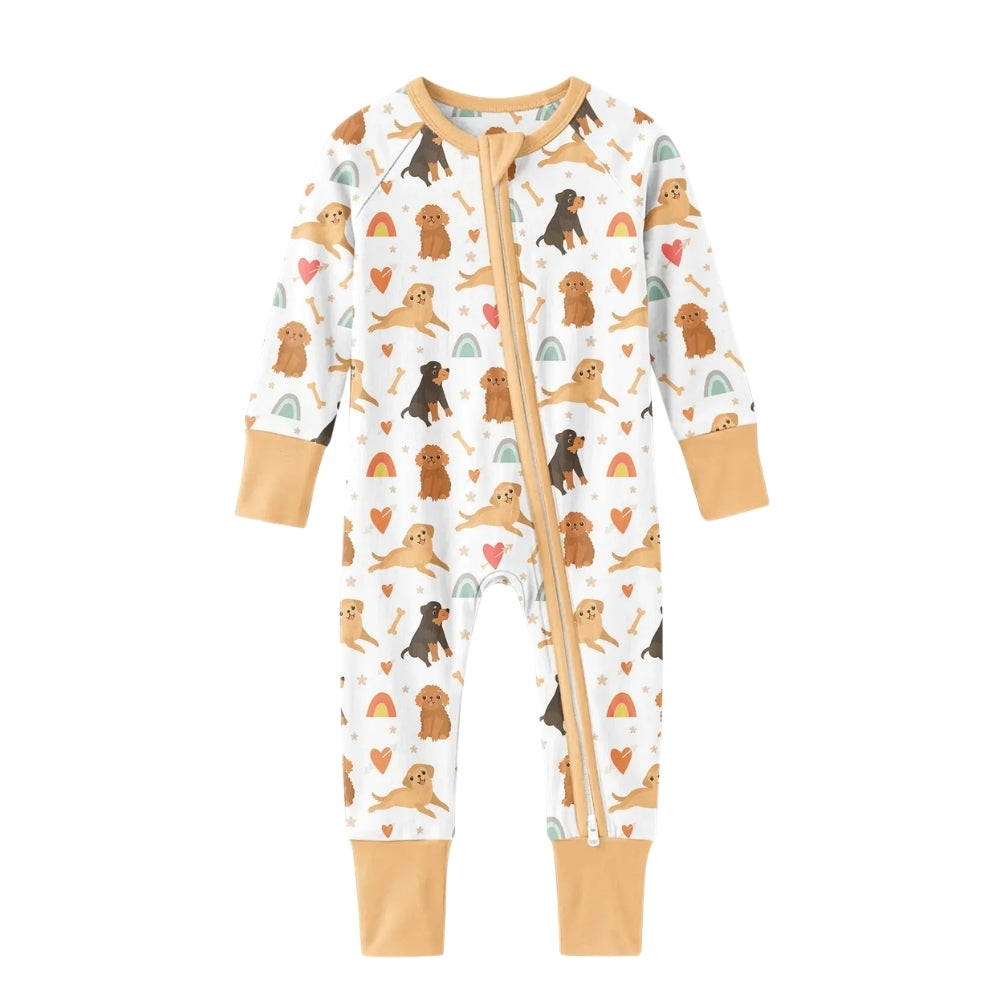 Dog Brown Baby Convertible Zippy Romper, Dog Lover Convertible Romper For Baby BB0661