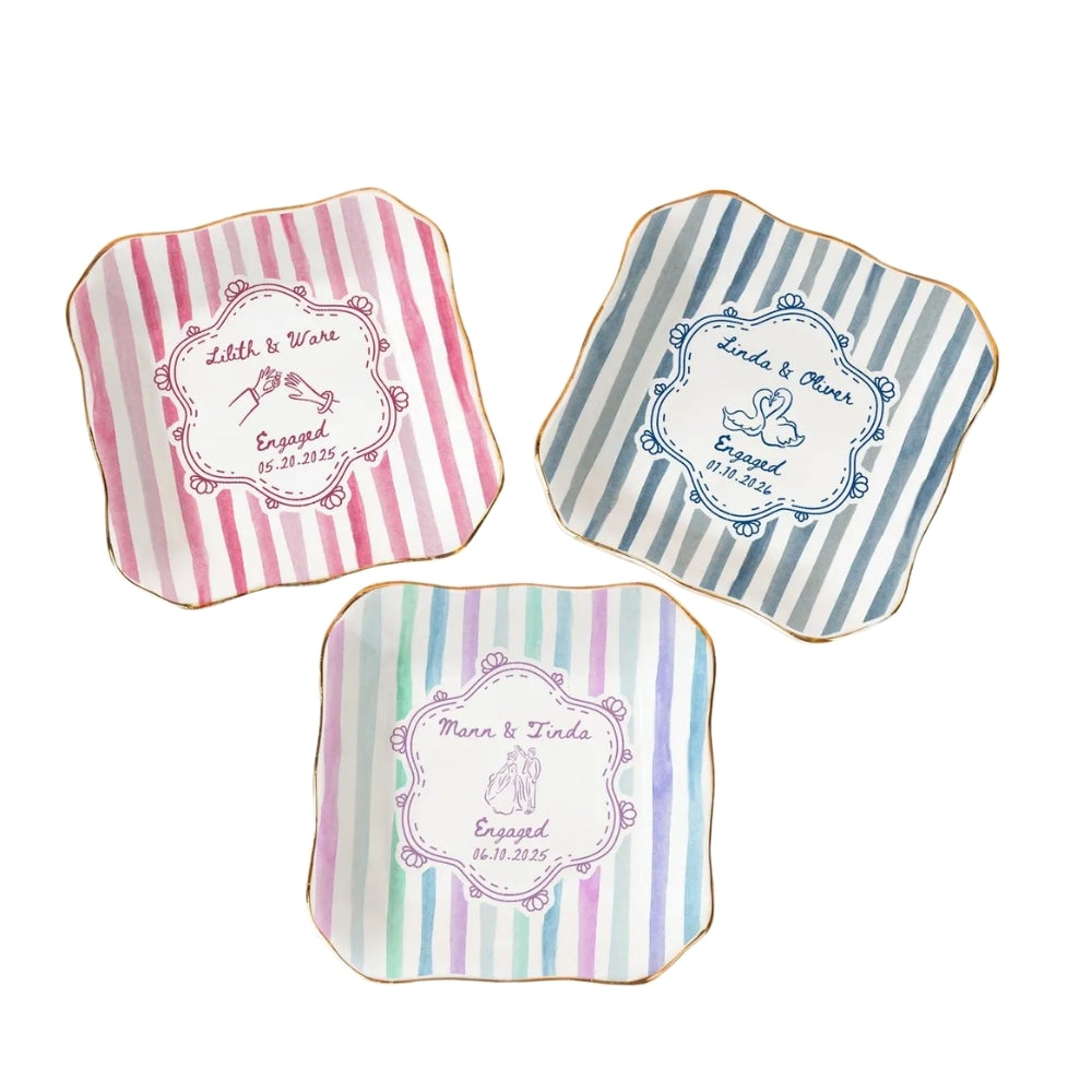 Custom Colorful Striped Jewelry Dish For Engagement, Custom Wedding Ring Dish WD0279