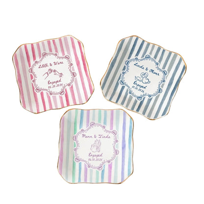 Custom Colorful Striped Jewelry Dish For Engagement, Custom Wedding Ring Dish WD0279
