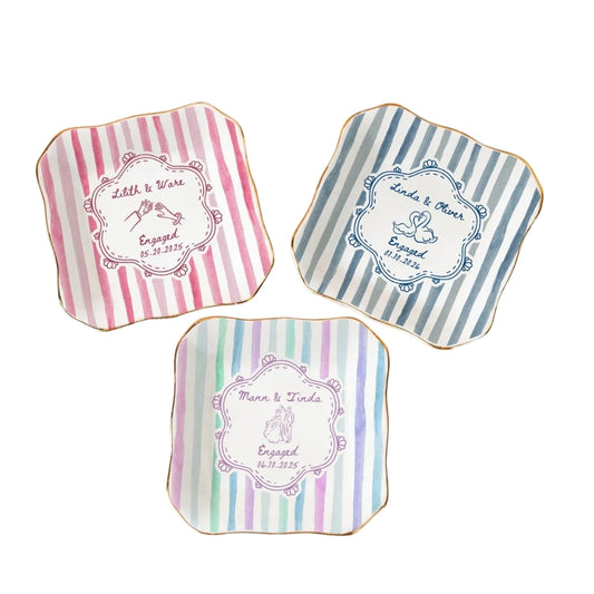 Custom Colorful Striped Jewelry Dish For Engagement, Custom Wedding Ring Dish WD0279