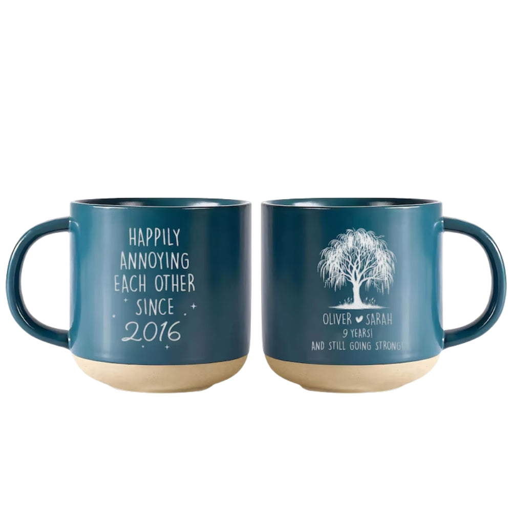 Custom 9th Wedding Anniversary Willow Pottery Mug, Custom 9th Anniversary Mug WD0065