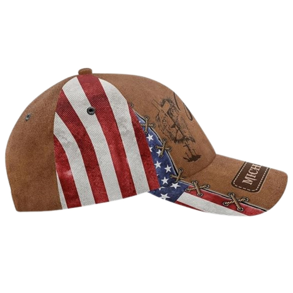 Make Jesus First Again Custom American Flag 3D Baseball Cap, Custom Christian Patriotic Caps With Name CP0463