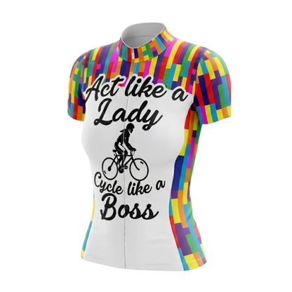 Act Like A Girl Cycle Like A Boss Cycling Short Sleeve Jersey For Ladies, Funny Colorful Cycling Jersey Womens CG0863