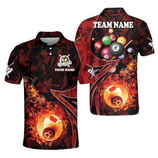 Custom Flame 8 Ball Billiard Polo Shirt For Mens, Custom Flame Billiard Team Shirts BIZ0243