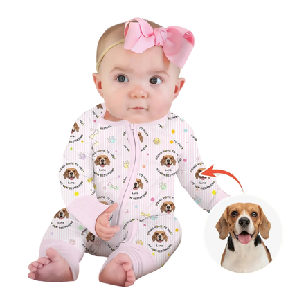 Going Home To Meet My New Bestfriend Custom Dog Face Baby Convertible Zippy Romper, Custom Pet Photo Baby Romper Convertible BB0908