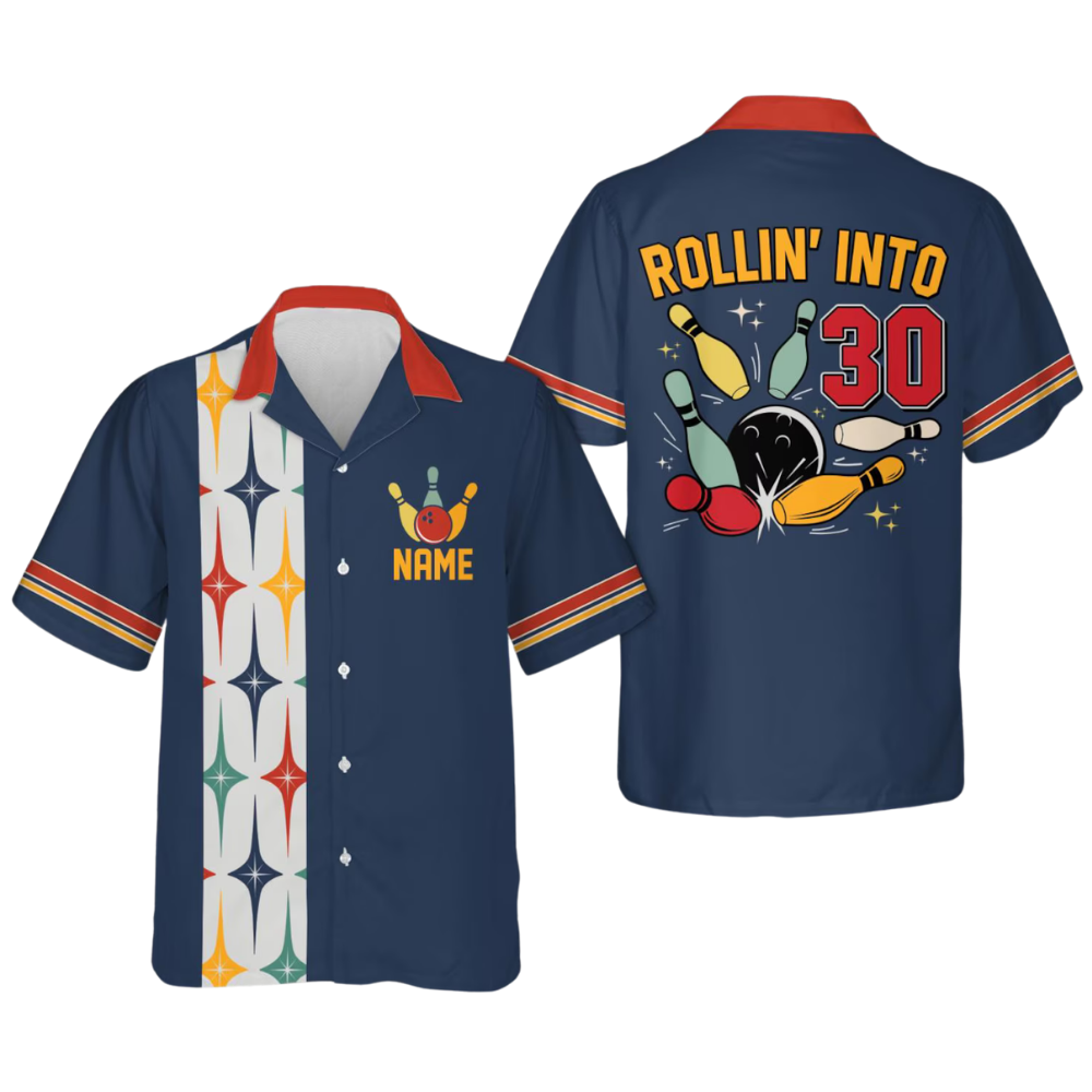 Strikin' Into Custom Retro Bowling Shirt With Age For Men, Custom Birthday Retro Bowling Shirt BE0201