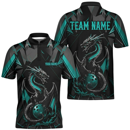Custom Mens Dragon Bowling Jersey Black ANd Purple, Custom Dragon Bowling Team Shirts BZ0496