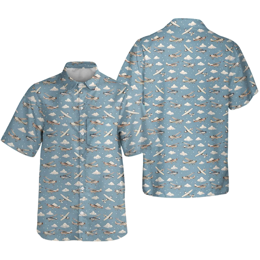 Vintage Airplane Hawaiian Shirt For Men With Pocket, Aircraft Lover Hawaiian Shirts HE0543