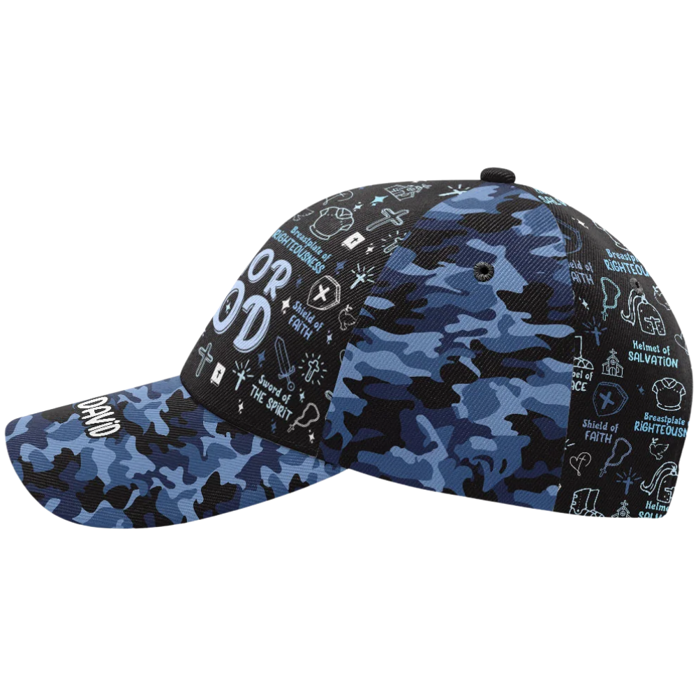 Armor Of God Custom Blue Camo Baseball Cap, Custom Christian Faith Hats CP0589
