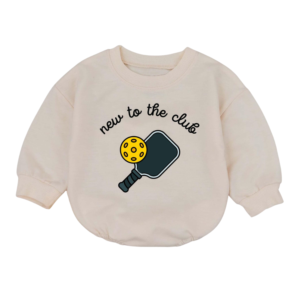 New To The Club Pickleball Baby Romper Sweatshirt, Baby Pickleball Sweatshirt Romper BB0853