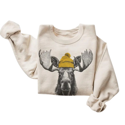 Bull Moose Wearing Beanie Sweatshirt, Moose Lover Sweatshirt 2D0556
