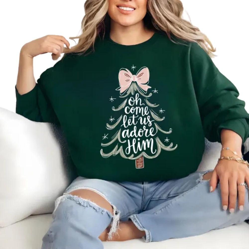 Oh Come Let Us Adore Him Religious Christmas Sweatshirt, Christian Christmas Sweatshirt 2D0340