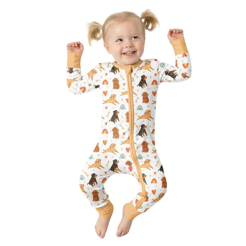 Dog Brown Baby Convertible Zippy Romper, Dog Lover Convertible Romper For Baby BB0661
