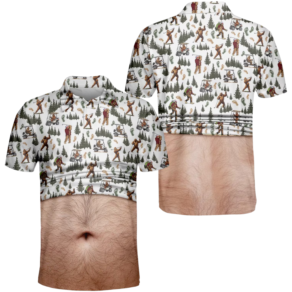 Men's Fat Belly Hilarious Bigfoot Golf Polo Shirt, Funny Bigfoot Golf Shirts GE0511