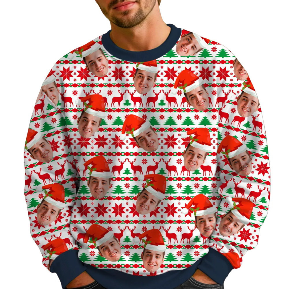 Custom Face Christmas Pattern  Ugly Sweater, Custom Photo Christmas 3D Sweatshirt Red White Green 2D1256