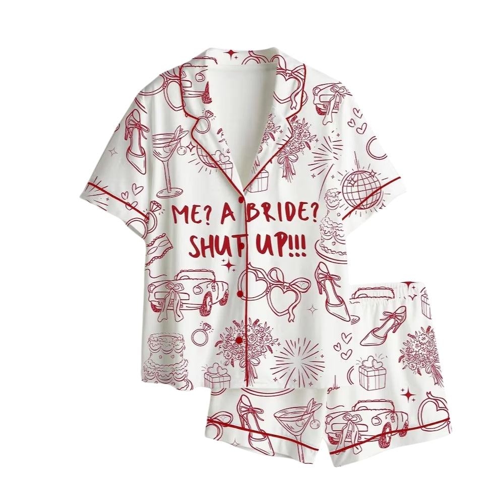 Me A Bride Shut Up Pajamas Set For Bridal, Funny Bachelorette Pajamas For Bride Bridesmaid WD0191
