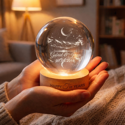 Happy Tin Years Custom Couple Name Crystal Ball Led Night Light, Custom 10 Years Wedding Anniversary Night Light WD0867
